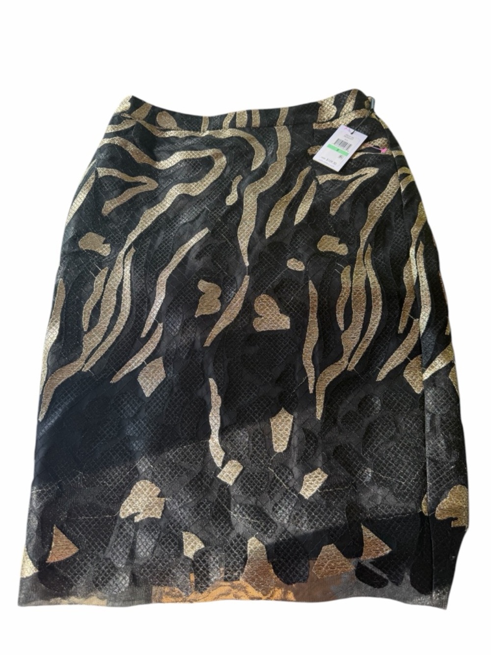 Calvin Klein Black & Gold Patterned Pencil Skirt NWT